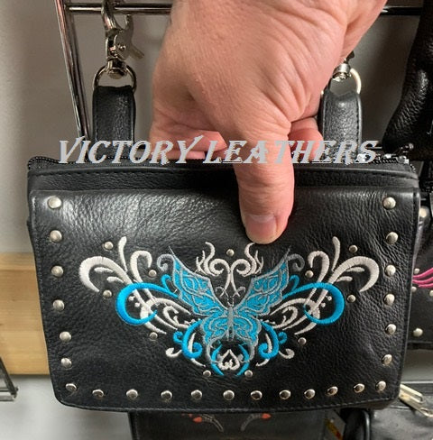 Ladies Studded Butterfly Leather Belt Hip Bag, Victory Leathers