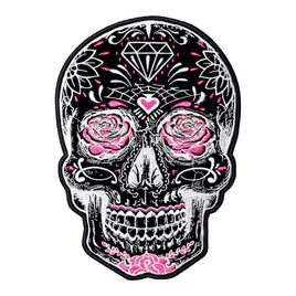 Black Sugar Skull with Pink Roses, Women's Back Patch