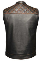 Men's Leather Vest Black Diamond Stitch 6671.16 (Black & Orange)