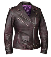 Ladies Purple Leather Motorcycle Jacket 6832.17