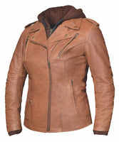 Ladies Brown Leather Motorcycle Jacket 6841.ANT