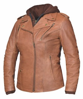 Ladies Brown Leather Motorcycle Jacket 6841.ANT