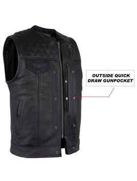 Men's Black Leather Vest Diamond Design