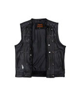 Men's Black Leather Vest Diamond Design