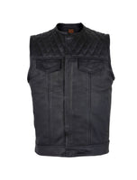 Men's Black Leather Vest Diamond Design