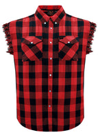 Men's Sleeveless Flannel Shirt Black - Red