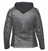 Ladies Grey Leather Motorcycle Jacket 6841.GY