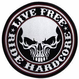 Live Free Ride Hardcore Skull 10" x 10" Patch