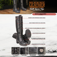 Milwaukee Leather MBL9442 Women's Black Lace-Up Tall Biker Fashion Boots with Platform Heel & Studs