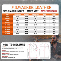 Milwaukee Leather MDM3035 Men's 'Wrecker' Black Denim and Leather Club Style Vest w/ Diamond Quilt Design