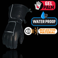 Men’s Waterproof Gauntlet Gloves w/ Reflective Piping, Gel Palm – SH873