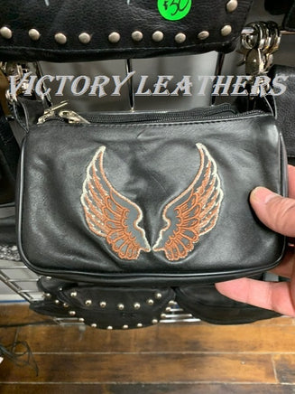 Angel Wings Purse Solid Leather Black Chain Shoulder Strap 10 1/2 x 8 3/4in  New | eBay