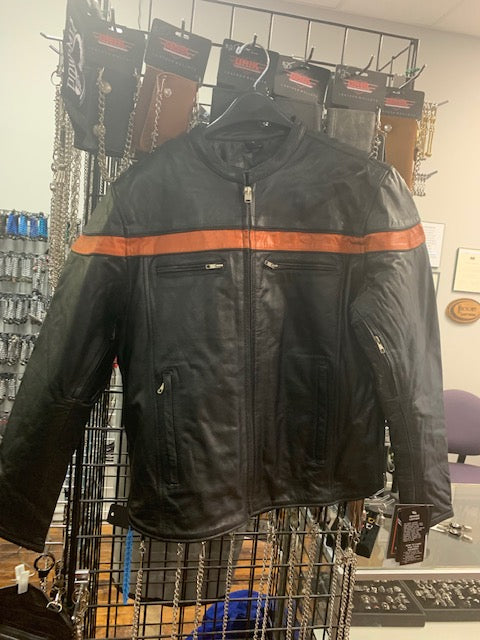 Black and orange hotsell leather motorcycle jacket