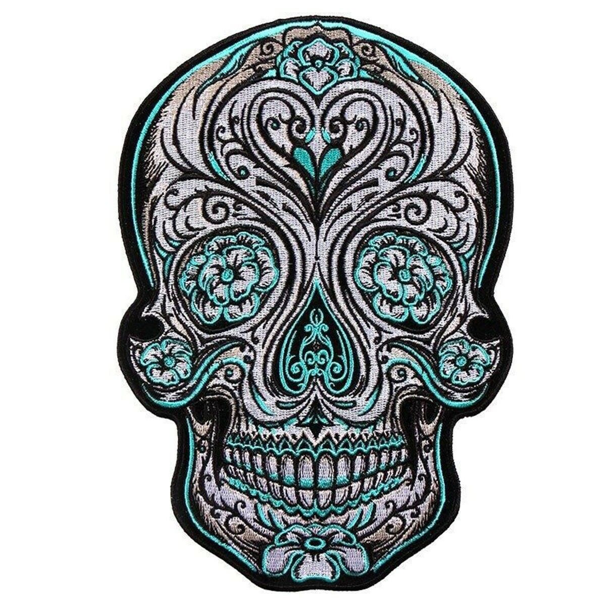 Antique Sugar Skull Large Patch | Sugar Skull Patch| Victory Leathers